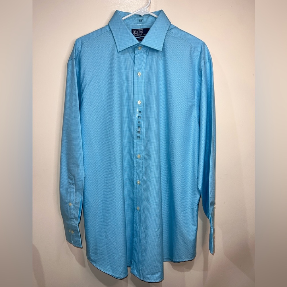 Polo Ralph Lauren Dress Shirt size 17.5 32/33 Blue Check Regent NWT